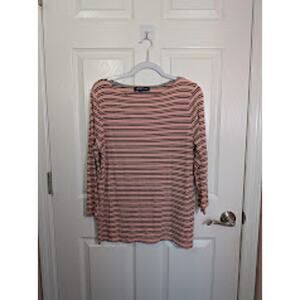 Jones new york 3/4 sleeve pink and black striped top